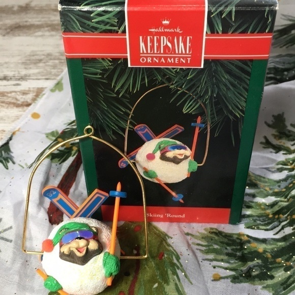 VINTAGE Hallmark Keepsake Handcrafted Ornament “Skiing ‘Round” 1992 - Picture 1 of 7